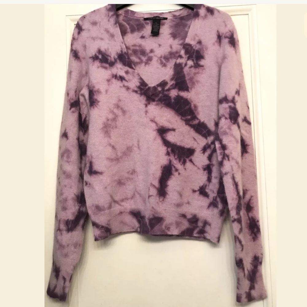Lucky Brand Tie Dye V-neck Sweater Purple/Lav XL